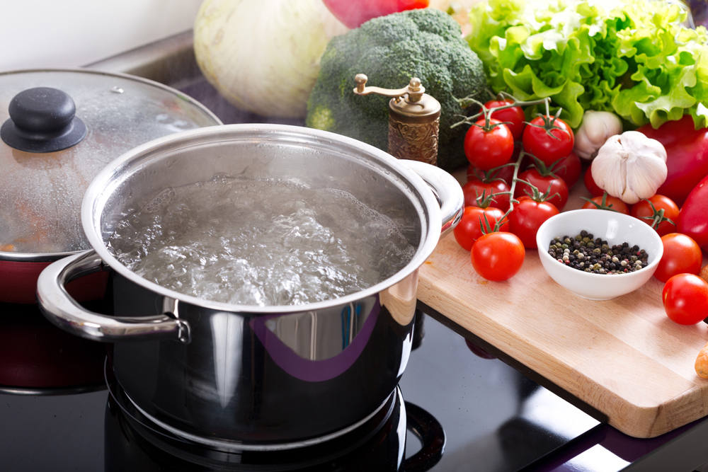 boiling water on stove